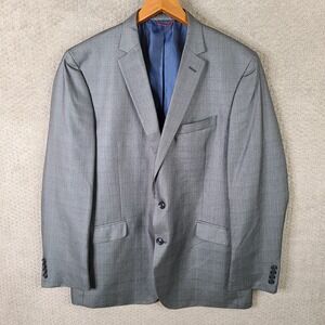 Billy London Jacket Men 46L Gray Check Blazer Polyester Blend 2 Button Suit Coat